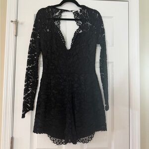 Lovers + Friends Black Lace Long Sleeve romper